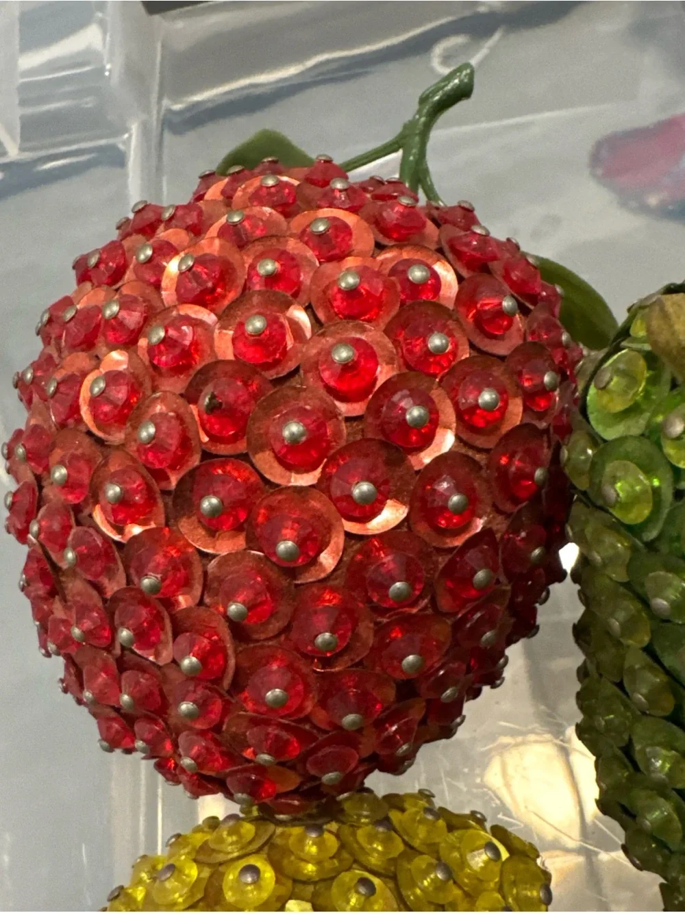 Beaded /sequined Fruit Ornament Set - Apple lemon pear and berries